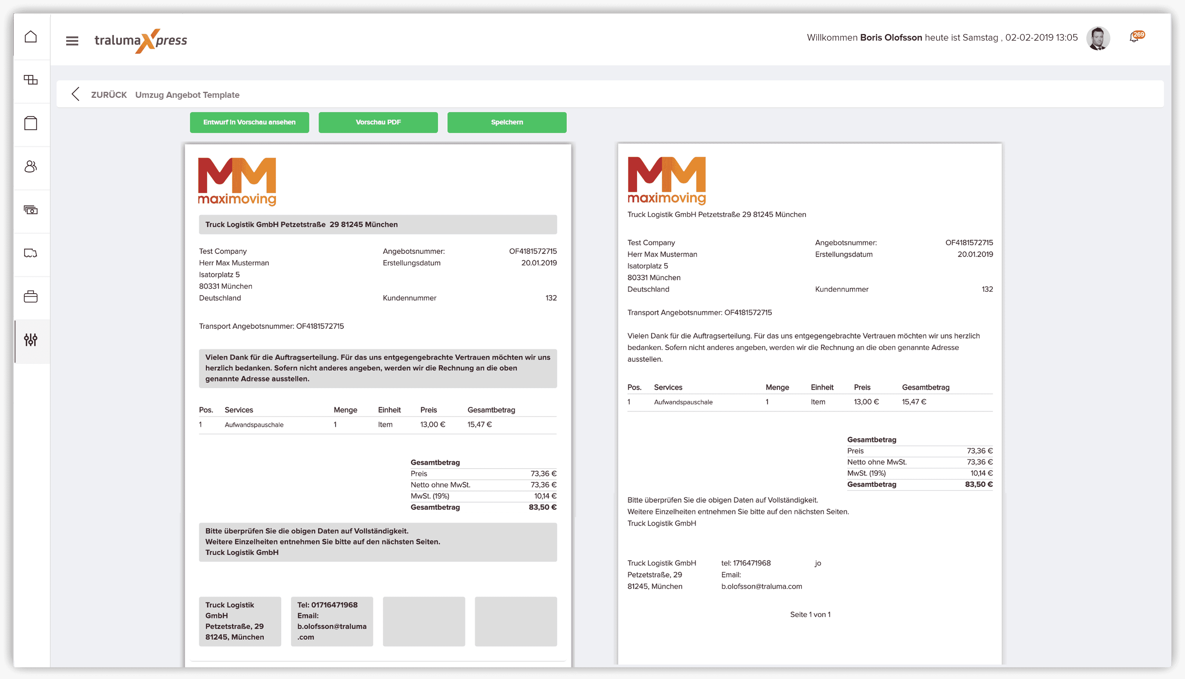 Mit unserer modernen Umzugssoftware versenden Sie Angebot, Auftrag und Rechnung direkt an Ihre Kunden