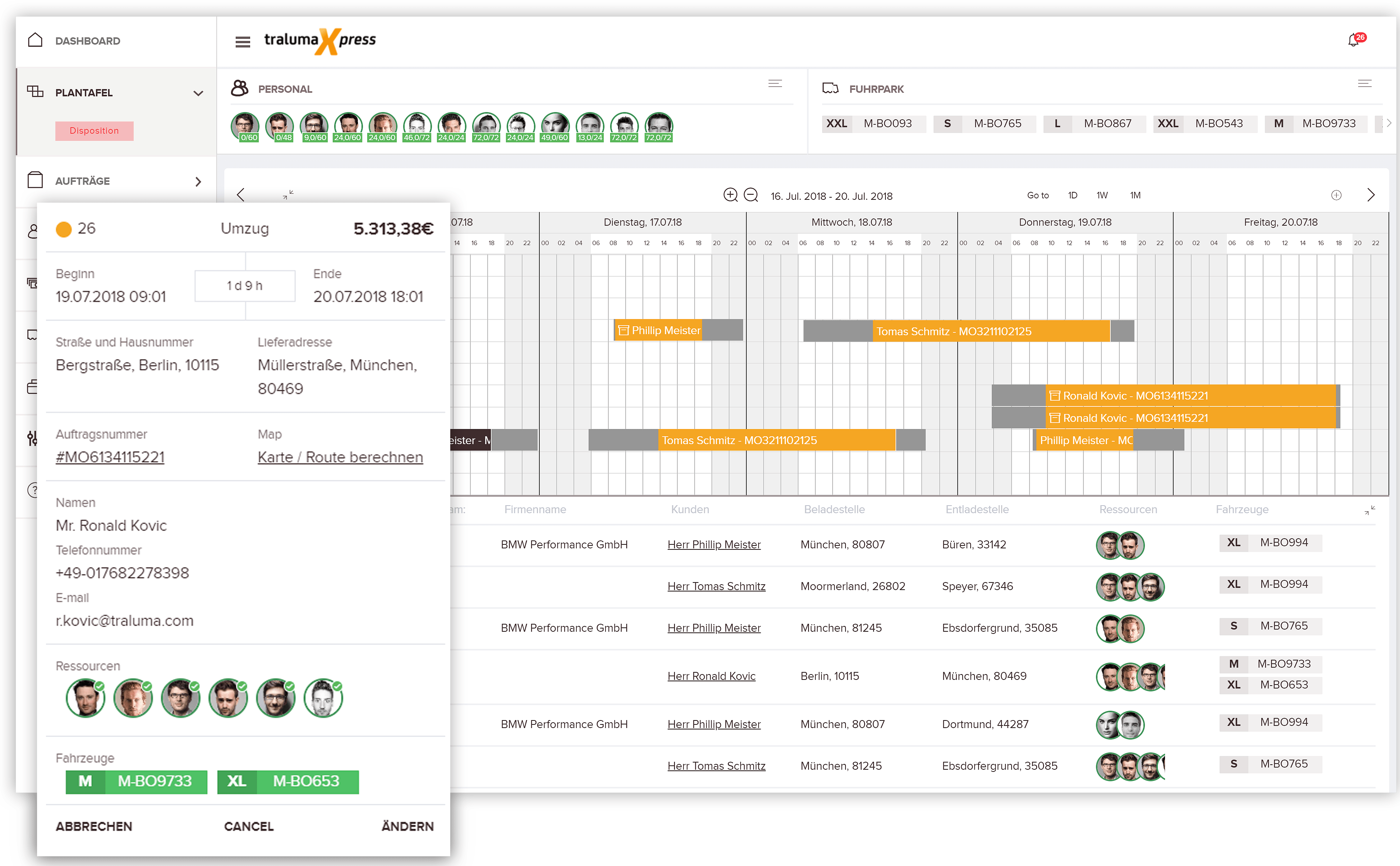 Unser neue Umzugssoftware disponiert vollautomatisch Mitarbeiter und Fahrzeuge